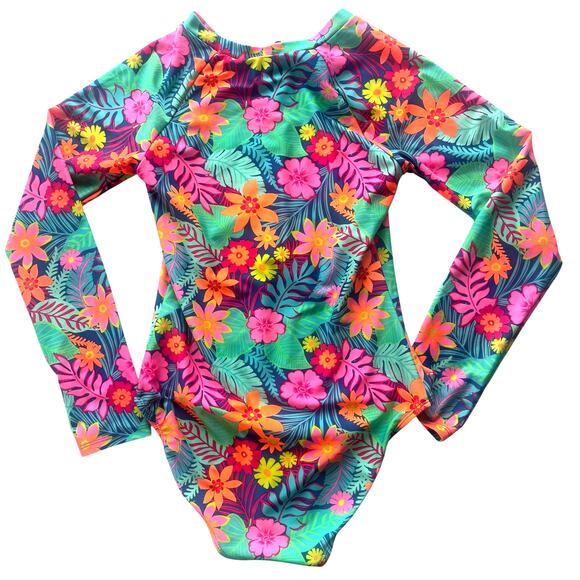 Cat & Jack One Piece Floral Long Sleeve Swim Suit Sz 14 (XL) - Picture 2 of 4